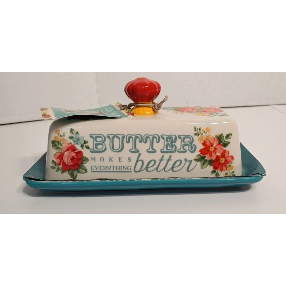 The Pioneer Woman Teal Vintage Floral Butter Dish, New With Tags
